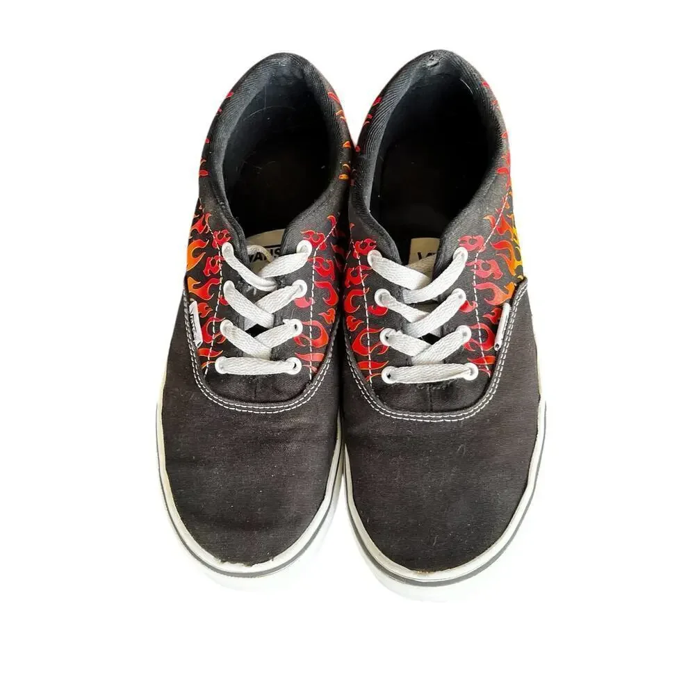 VANS Doheny Flames Fire Black canvas Y2K SK8 skate Streetwear youth size 6